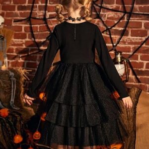 Toddler Tutu Dress Girls Long Sleeve Fall Winter Tiered Formal Party Tulle Dresses (Black)