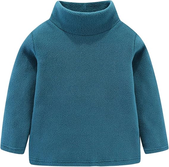 Kids Fleece Shirts High Collar Soft Tops Unisex(Greenish blue)
