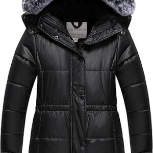 Girl's Long Parka Warm Winter Coat Water Resistant Quilted Puffer Jacket Snow Outwear(shine Black)