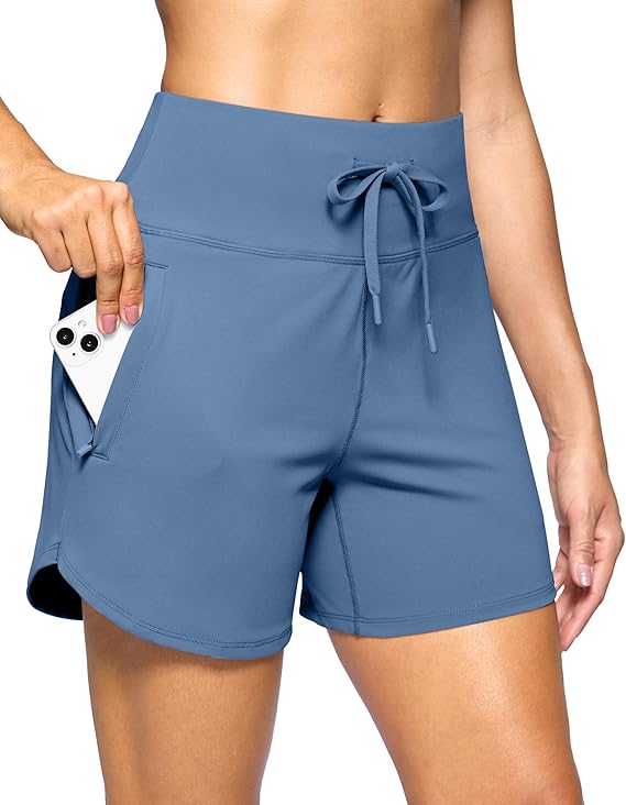 G Gradual Women's Athletic Shorts 5" Running Shorts for Women with 2 Zipper Pockets Quick Dry Lightweight Hiking Shorts( Haze Blue)