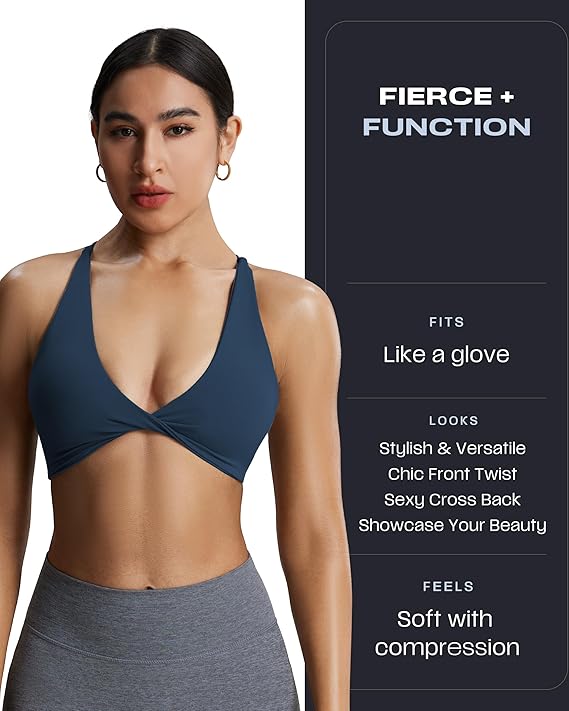 Aoxjox Women's Workout Sports Bras Fitness Sienna Low Impact Bra Yoga Crop Tank(Blueberry) - Image 4