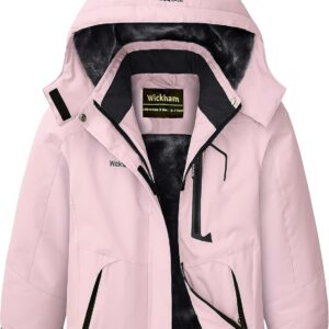Girl's Waterproof Ski Jacket Winter Warm Fleece Lined Snow Windproof Jackets Removable Hood Ski Coat for Kids(Light Pink)