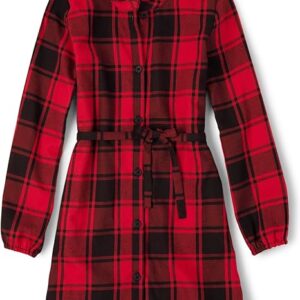 Children's Place Big Girls' Long Sleeve Casual Dress (Red plaid)