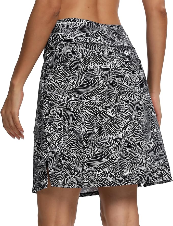 M MOTEEPI Skorts for Woman Golf Skirt Knee Length Tennis Athletic Skorts with Pockets( Black Leaf) - Image 2