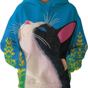 Womens Funny Cat Hoodies Oversized Graphic Hooded Sweatshirt for Women Fall Plus Size Pullover Hoodie Y2K(Cat 5)