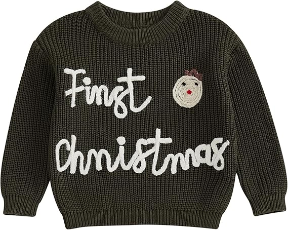 Baby Christmas Outfit Boy Girl First Christmas Sweater Infant Toddler Knit Ugly Sweaters Fall Winter Clothes( Green)