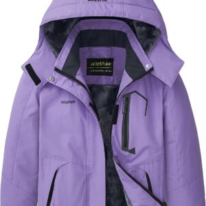 Girl's Waterproof Ski Jacket Winter Warm Fleece Lined Snow Windproof Jackets Removable Hood Ski Coat for Kids(Purple)
