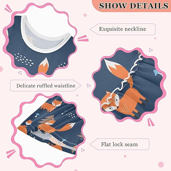 Foxes Cute Animal Summer Girl Dress Casual Dress Sleeveless Toddler Girl Outfits (Multicolor-01) - Image 4