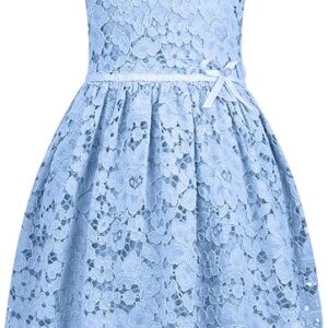 Girls & Toddlers Sleeveless A-Line Lace Party Dress Birthday Wedding & Flower Girl Dress with Beaded Bowknot(Blue)
