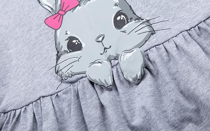 Little Girls Dresses Cotton Summer Holiday Cute Cat Dress Short Sleeve (Grey) - Image 5