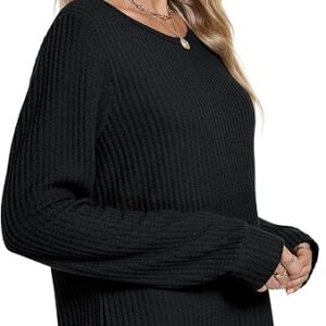 WIHOLL Tunic Tops for Women Loose Fit Dressy Waffle Knit Long Sleeve(Black)