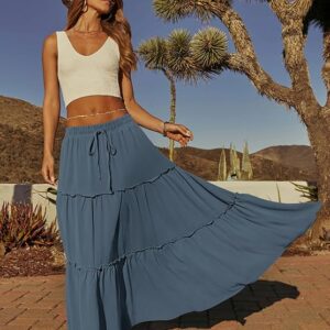 onlypuff Long Maxi Skirt for Women High Waist Boho Western Skirts(02 Grey Blue)