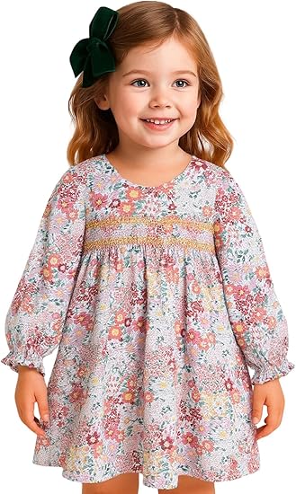 Toddler Girl Long Sleeve Dress Cotton Casual Jersey Shirt Playwear Applique Dress(redfloral) - Image 2