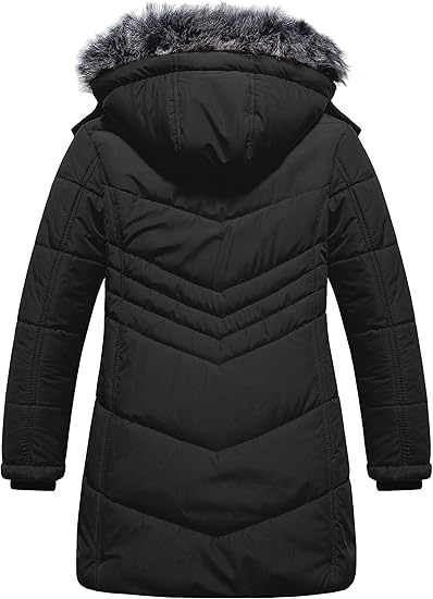 Girls' Warm Winter Coat Long Parka Fleece Lined Waterproof Puffer Jacket With Removable Hood(Black) - Image 3