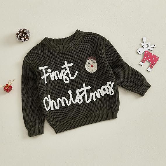 Baby Christmas Outfit Boy Girl First Christmas Sweater Infant Toddler Knit Ugly Sweaters Fall Winter Clothes( Green) - Image 3