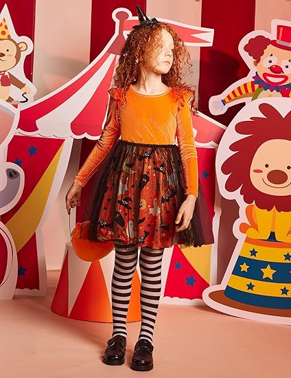 Toddler Tutu Dresses Little Girls Velvet Tulle Fall Winter Long Sleeve Ruffle Holiday Party Dress (Halloween) - Image 4