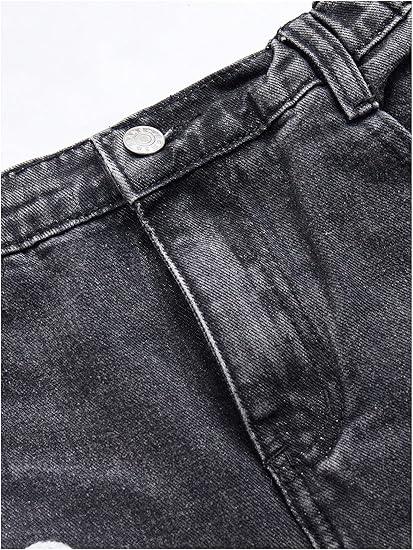 Girl's Floral Baggy Jeans Cute Wide Leg Denim Pants Elastic Waist Denim Jeans with Pockets (Grey) - Image 4