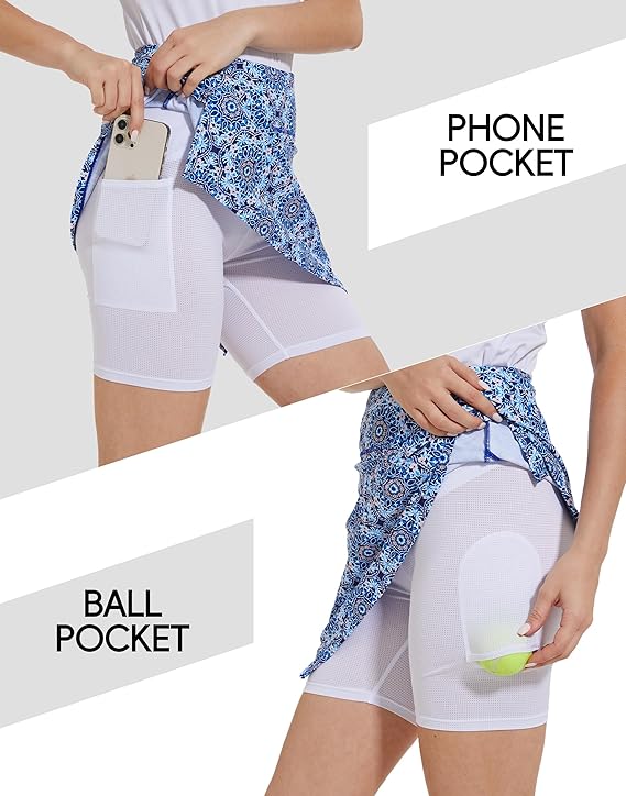 M MOTEEPI Skorts for Woman Golf Skirt Knee Length Tennis Athletic Skorts with Pockets(Blue Vector Flower) - Image 4