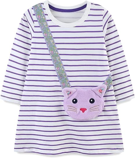 Girl's party Dresses(Striped&catpurse)