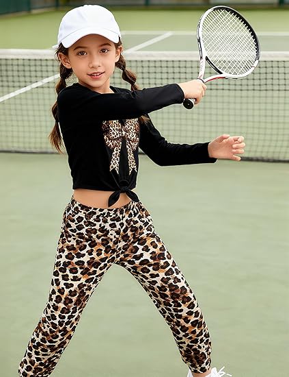 Girls' Clothing Sets Bow Knot Long Sleeve T-Shirt & Camo Print Elastic Waist Pants Girls Clothes Size(Leopard) - Image 4
