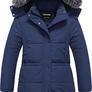 Girl's Long Parka Warm Winter Coat Water Resistant Quilted Puffer Jacket Snow Outwear(Navy)