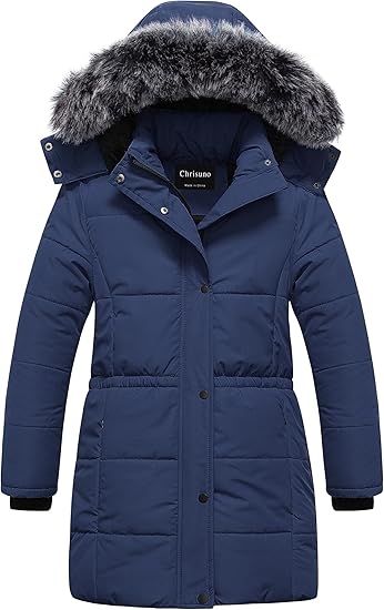Girl's Long Parka Warm Winter Coat Water Resistant Quilted Puffer Jacket Snow Outwear(Navy)