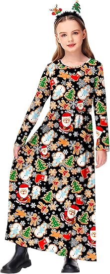 Girls Maxi Dress Casual Holiday Long Dresses with Pockets (Christmas) - Image 4