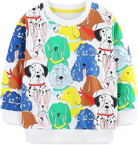 Toddler Girl Sweatshirt Clothes Outfit,Cotton Crewneck (Colourful Dog)