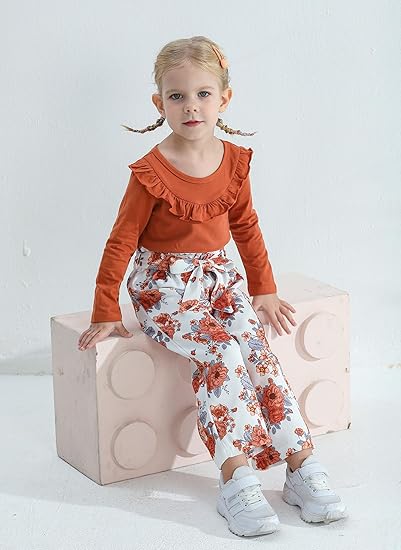 Girls Clothes 2 Piece Outfit Kids Long Sleeve T Shirt Pant Set Cute Fall Winter Outfits for Girl(Flower Bloom) - Image 5