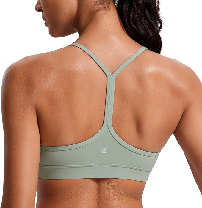 CRZ YOGA Butterluxe Y Back Sports Bras for Women - Padded Racerback Low Impact Spaghetti Thin Strap Workout Yoga Top(Green Palm Court)