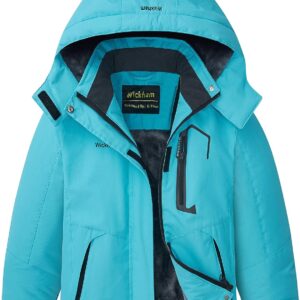 Girl's Waterproof Ski Jacket Winter Warm Fleece Lined Snow Windproof Jackets Removable Hood Ski Coat for Kids(blue)