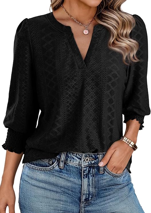 Dokotoo 3/4 Length Sleeve Womens Tops(Black) - Image 4