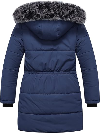 Girl's Long Parka Warm Winter Coat Water Resistant Quilted Puffer Jacket Snow Outwear(Navy) - Image 3