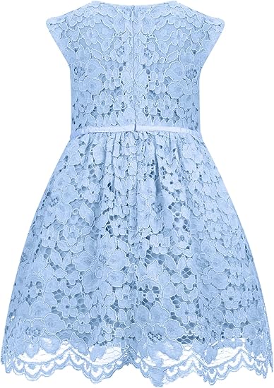 Girls & Toddlers Sleeveless A-Line Lace Party Dress Birthday Wedding & Flower Girl Dress with Beaded Bowknot(Blue) - Image 3