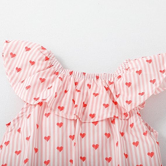 Toddler Girls Cotton Summer Short Sleeve Dress Cartoon Print Casual Jersey Dresses(Striped Hearts) - Image 3