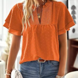 Womens Tops Butterfly Sleeve V Neck Blouses for Women( Bright Orange)