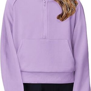 Girls Half Zip Sweatshirt Fleece Hooded Pullover for Teen Long Sleeve Tops Fall Winter Clothes Thumb Hole(purple)
