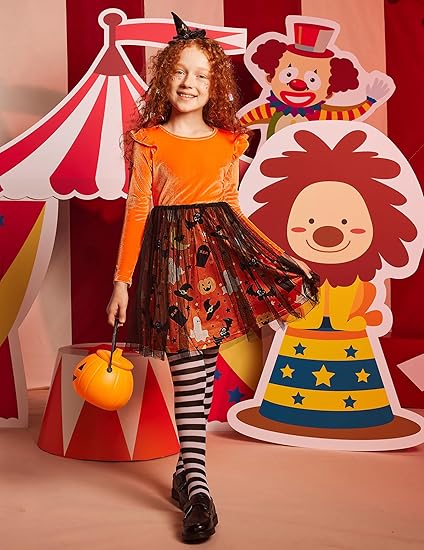 Toddler Tutu Dresses Little Girls Velvet Tulle Fall Winter Long Sleeve Ruffle Holiday Party Dress (Halloween) - Image 3