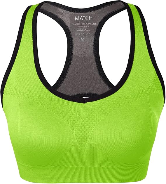 Match Racerback Sports Bras for Women – Padded Seamless Strappy Workout Tops for Yoga Gym Runing Fitness Sports Bras(Bright Green)