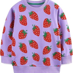 Toddler Girl Sweatshirt Clothes Outfit,Cotton Crewneck (Purple Strawberry)