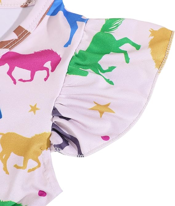 Girl Casual Dress Baseball Print Ruffle Bottom Casual Dress Summer Clothes (Horse) - Image 4