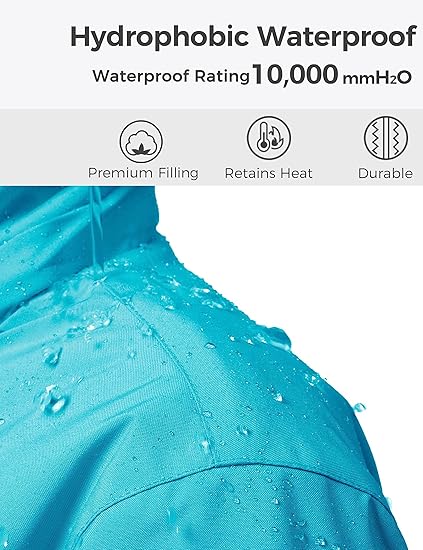 Girls' Waterproof Winter Coat Fleece Ski Jacket Hooded Snow Coat Warm Raincoat Outerwear (Blue) - Image 4