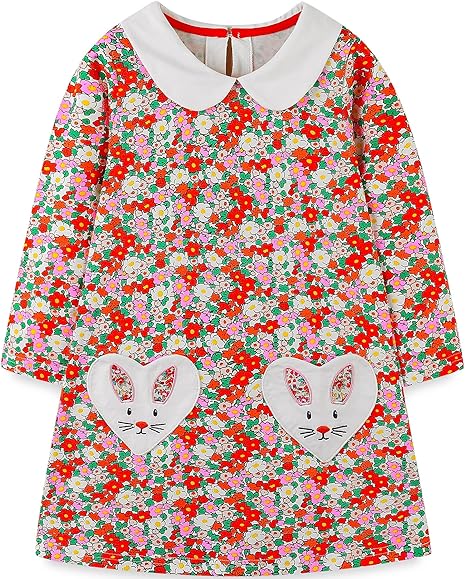 Toddler Girl's Long Sleeve Dresses( Bunny)