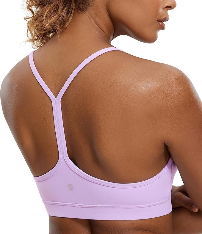 CRZ YOGA Butterluxe Y Back Sports Bras for Women - Padded Racerback Low Impact Spaghetti Thin Strap Workout Yoga Top(Elfin Purple)