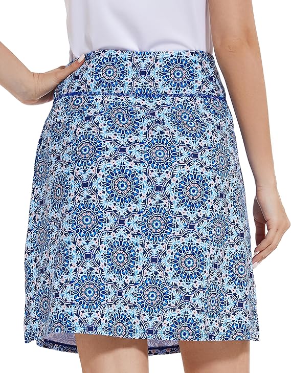 M MOTEEPI Skorts for Woman Golf Skirt Knee Length Tennis Athletic Skorts with Pockets(Blue Vector Flower) - Image 2