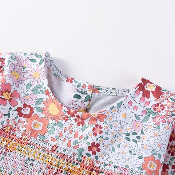 Toddler Girl Long Sleeve Dress Cotton Casual Jersey Shirt Playwear Applique Dress(redfloral) - Image 4