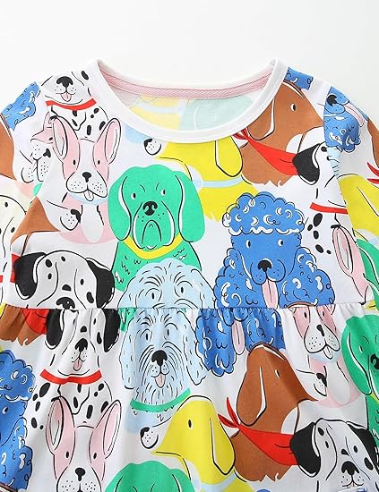 Toddler Girl's Long Sleeve Dresses( White Dog) - Image 4