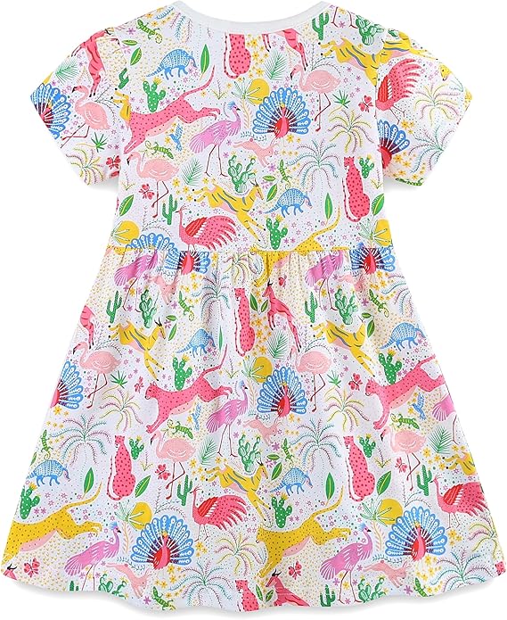 Little Girls Cotton Dresses Flutter Short Sleeve Summer Dress(Animal zoo) - Image 3
