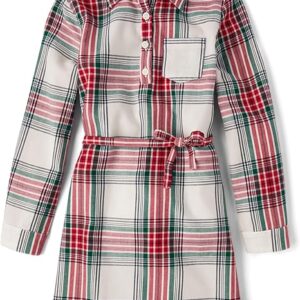 Children's Place Big Girls' Long Sleeve Casual Dress (Holiday plaid)