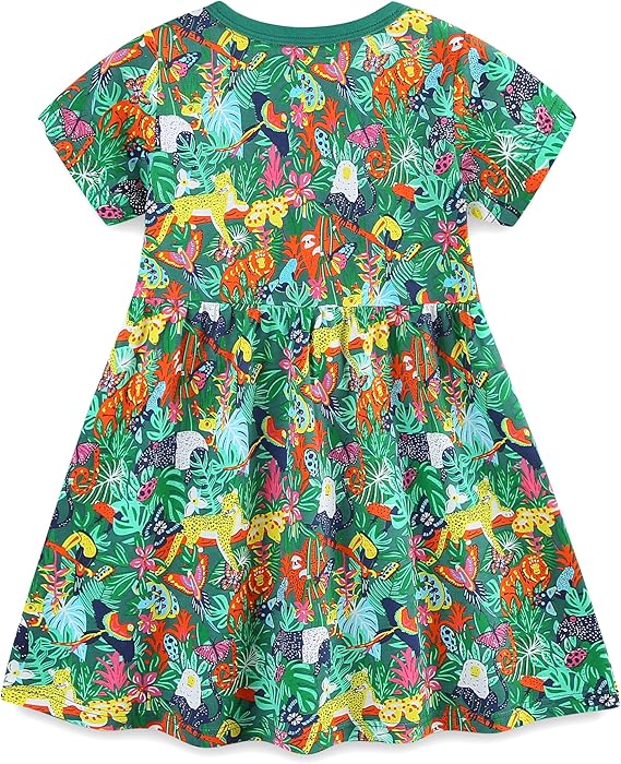 Little Girls Cotton Dresses Flutter Short Sleeve Summer Dress(Animal fun) - Image 3